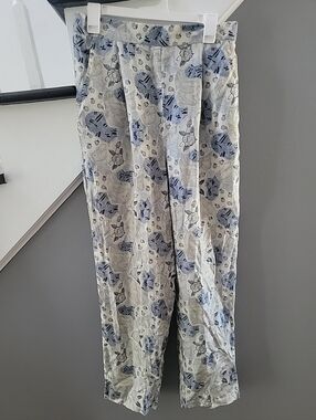 Coaco Womens 100% Silk Elastic Waist Pockets Straight Leg Pants Large